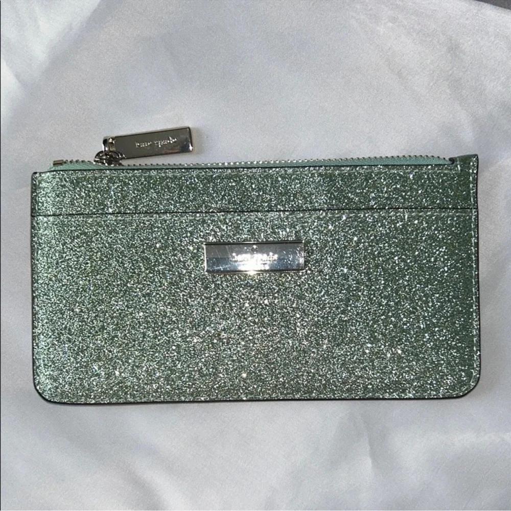 Kate Spade Seawater Green Kenzie Boxed Glitter Card Holder Wallet - Picture 5 of 15